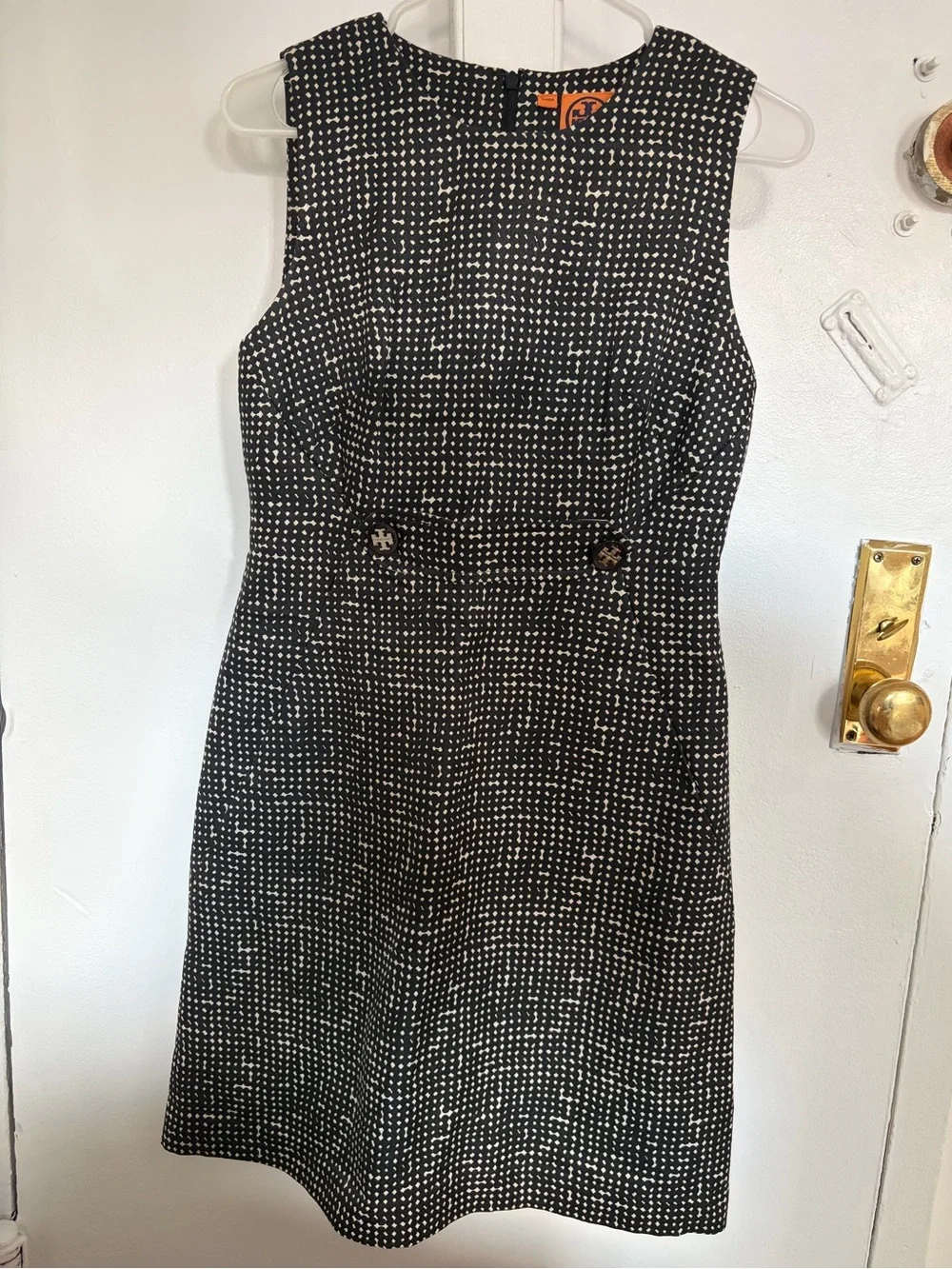 Tory Burch Black & White Sleeveless Textured Midi Dress